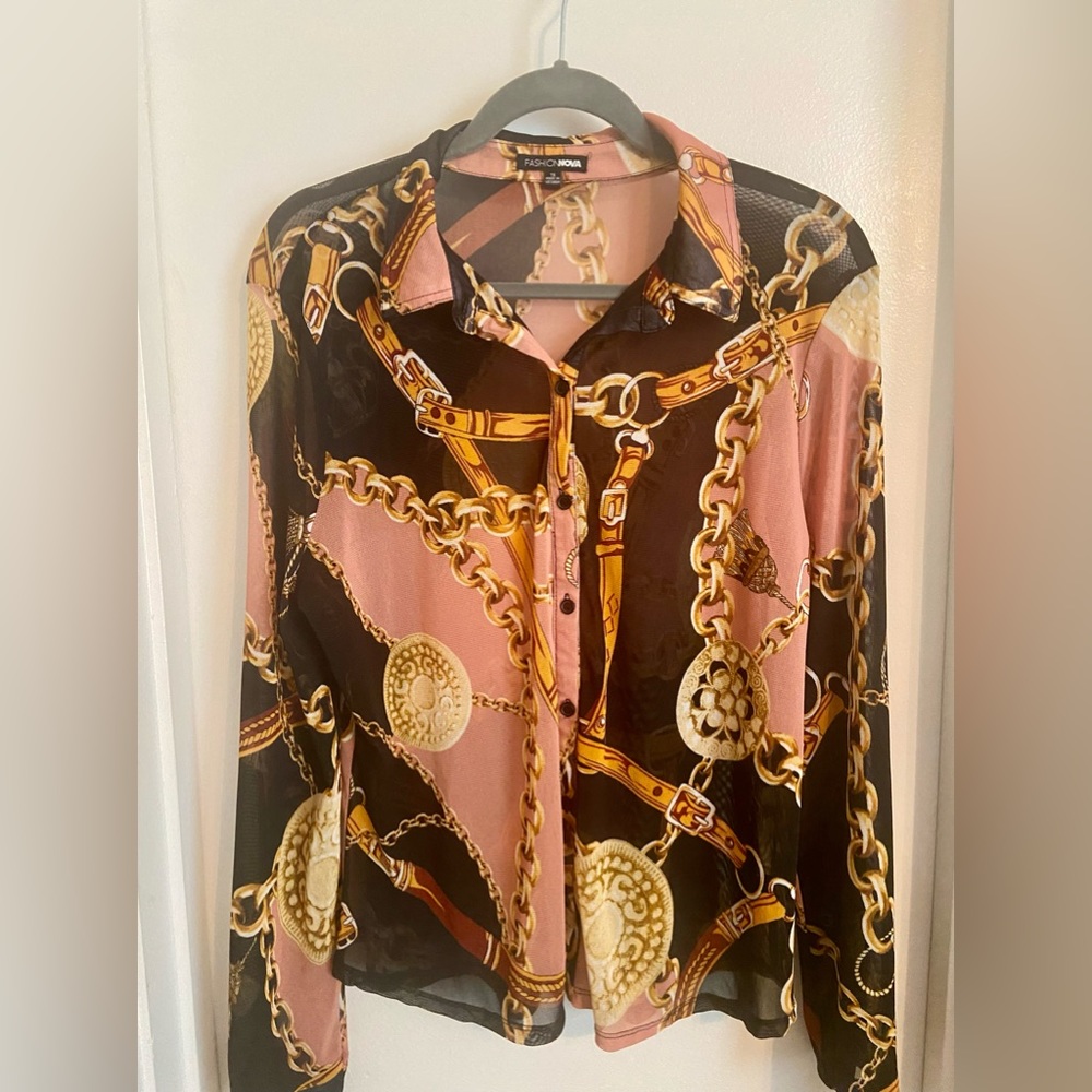 **NEW** Pink/Black Sheer Blouse FASHION NOVA- “Take your Shot”
